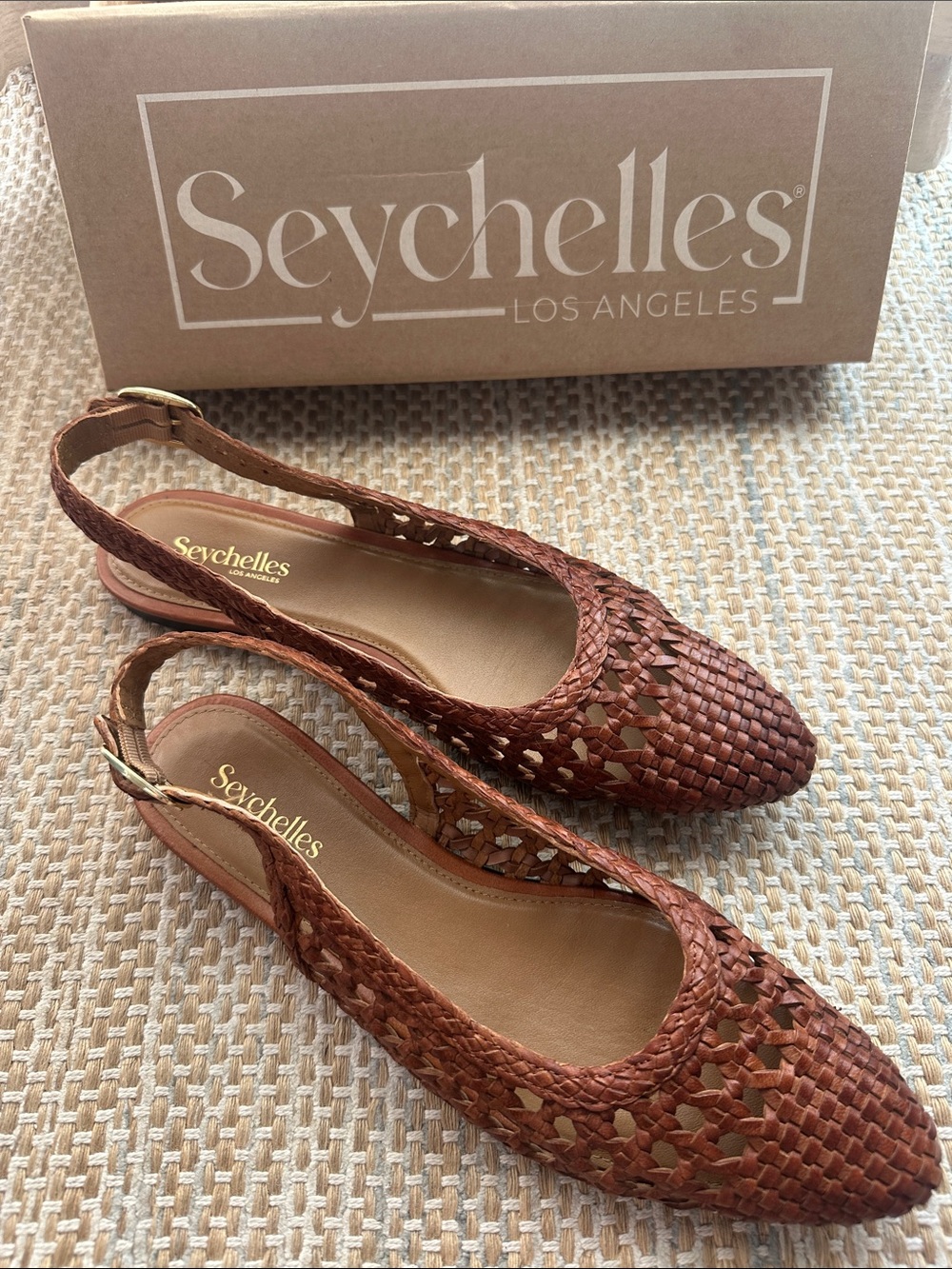 Seychelles Woven Slingback Flats in Chestnut Brown
